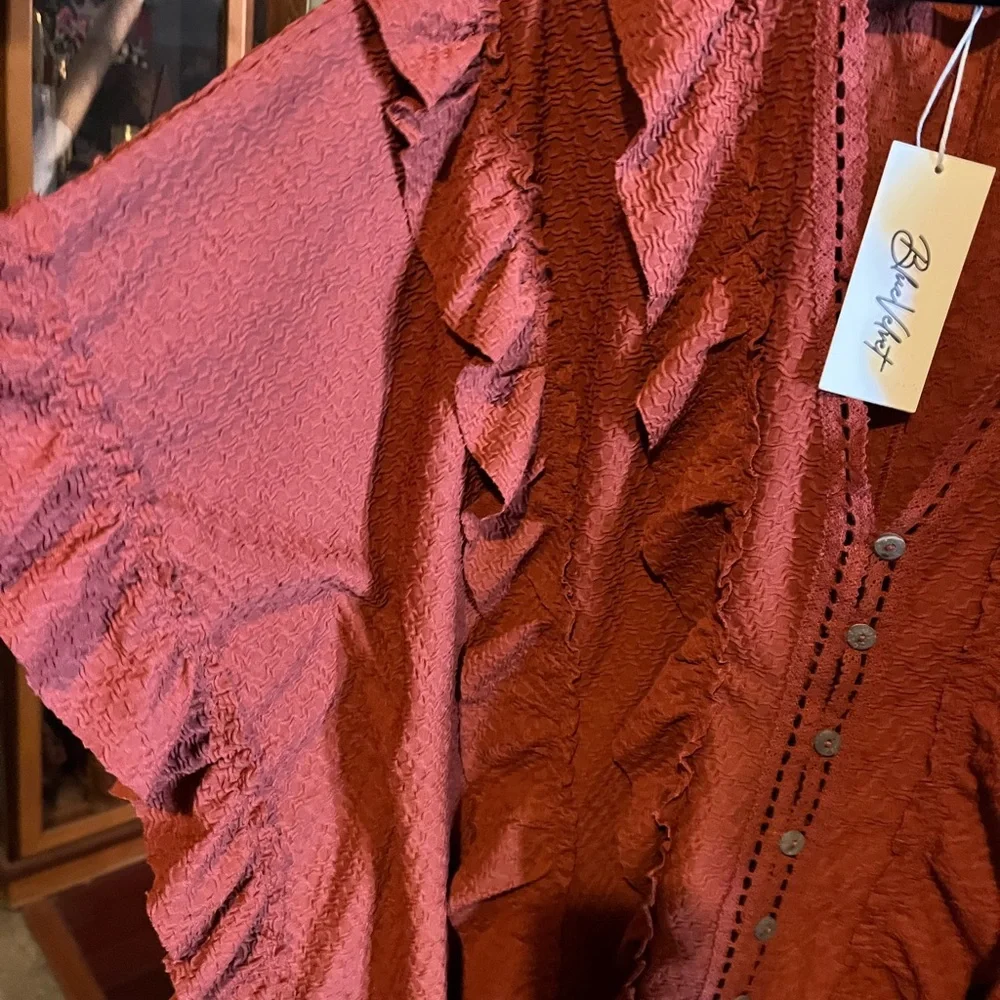 BlueVelvet Rust Ruffled Cardigan - Picture 3 of 4